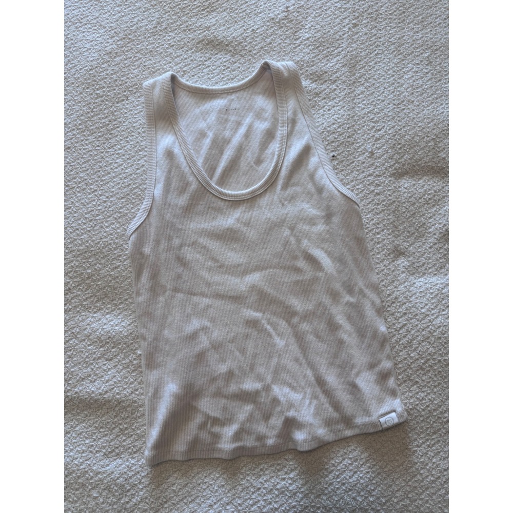Skims Cotton Rib Tank Bone Off White Scoop Neck Sleeveless Top Small